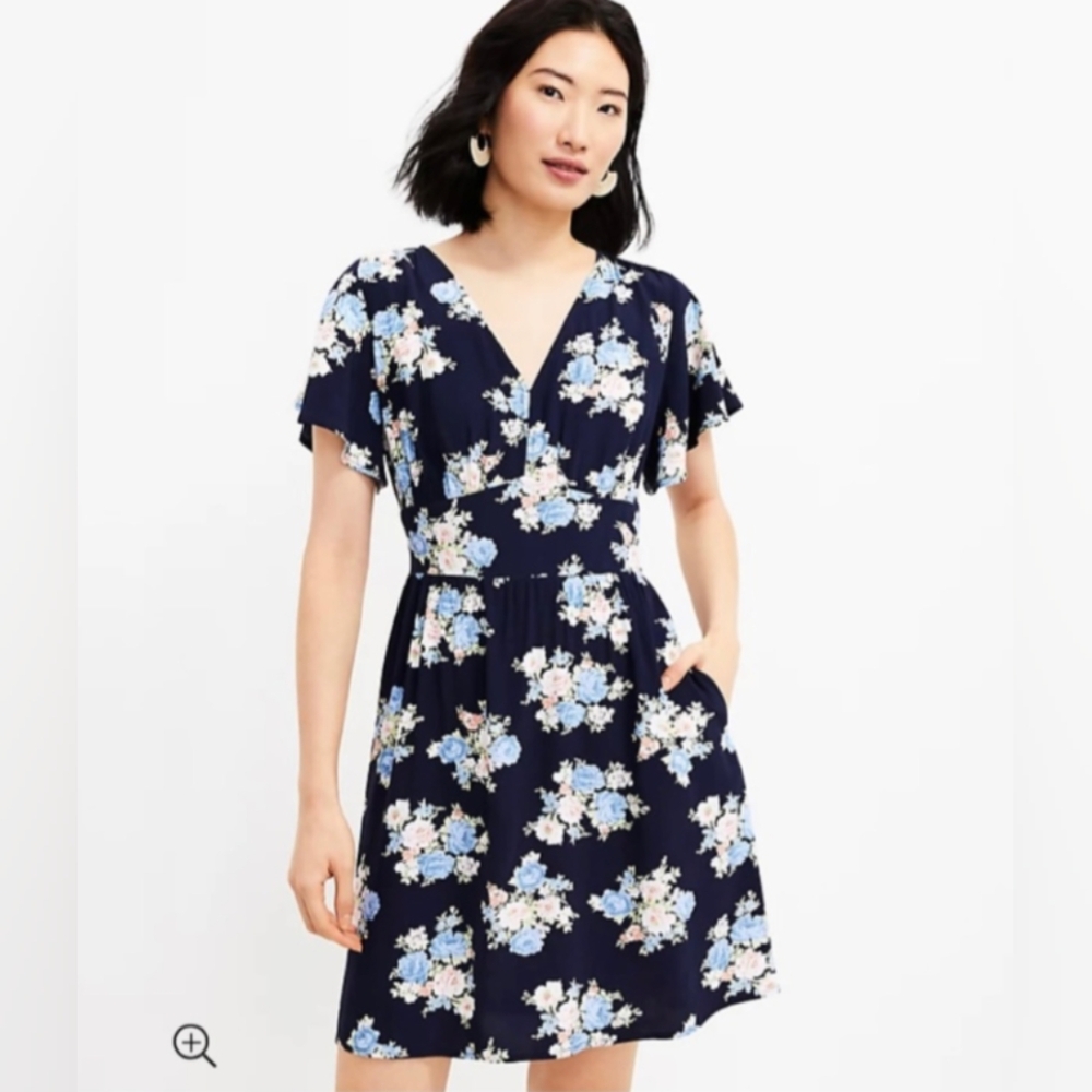 LOFT Navy Floral Mini Dress